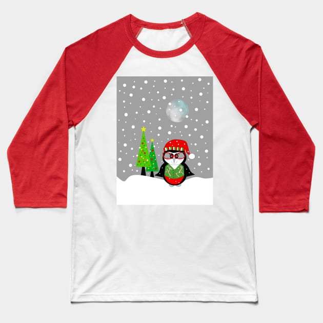 FESTIVE Christmas Penguin. Baseball T-Shirt by SartorisArt1